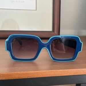 Free People Blue Square Sunglasses with Teal Edge